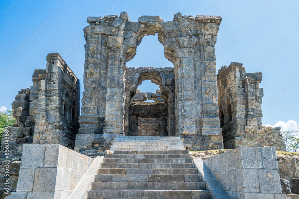 Wall mural martand surya temple ruins, ancient structure at historic site, srinagar, kashmir, india