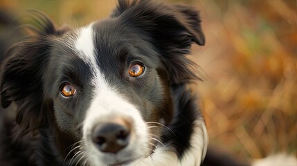 Fototapeta premium Border collie dog with head tilted, looking at the camera with an adorable, inquisitive expression