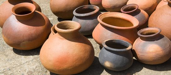 Clay pots at a street market.