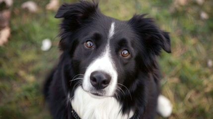 Fototapeta premium Border collie with a cute head tilt, focused gaze directed towards the camera