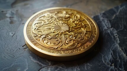  A gold-plated award plaque with engraved details, representing achievement and gold's enduring value as a precious metal 