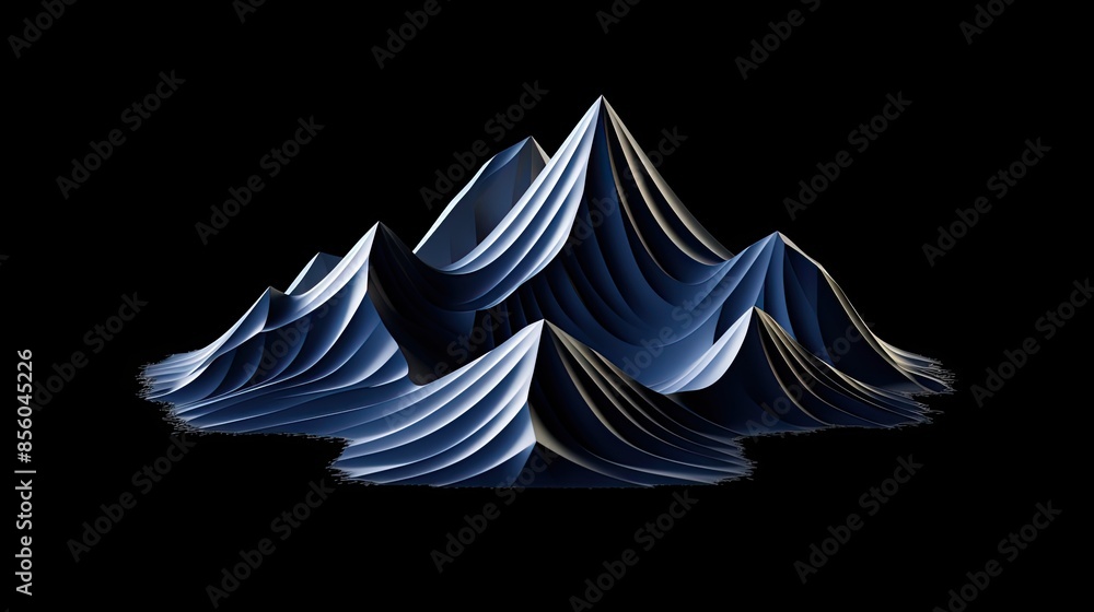 Poster blue and gray 3d rendering of a mountain range. the mountains are in the center of the image. the im