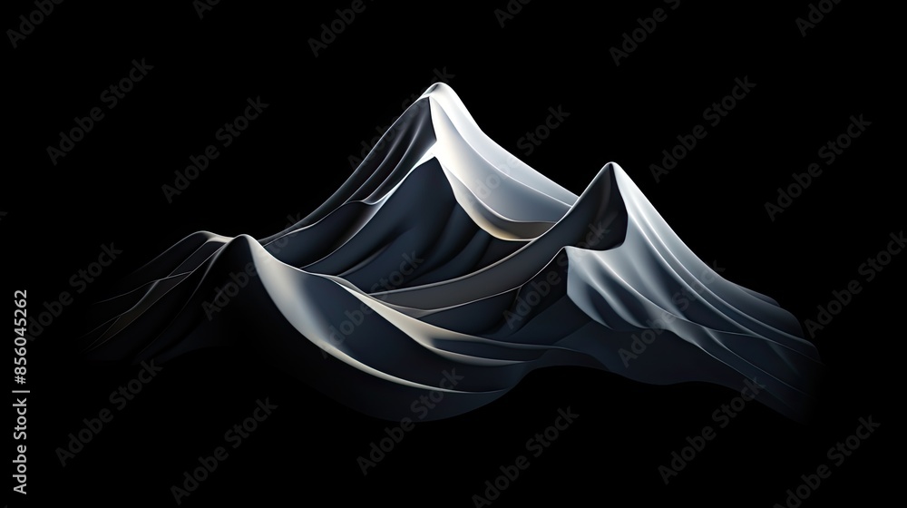 Poster the image is a black and white 3d rendering of a mountain range.