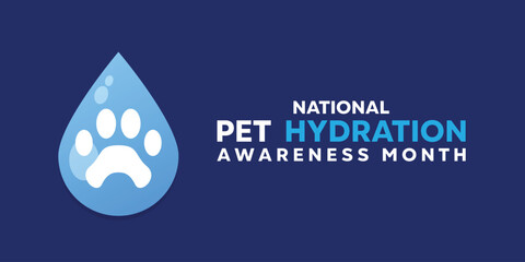 National Pet Hydration Awareness Month. Water and pet icon. Great for cards, banners, posters, social media and more. Blue background.