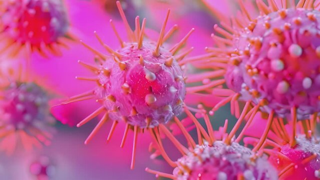 bunch of viruses are floating in the air. The viruses are brown and have a fuzzy appearance, Group of virus cells. 3D illustration, Coronavirus cells