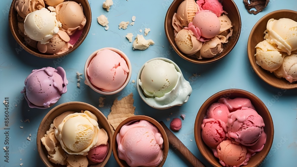 Aufkleber a view from above of several types of ice cream