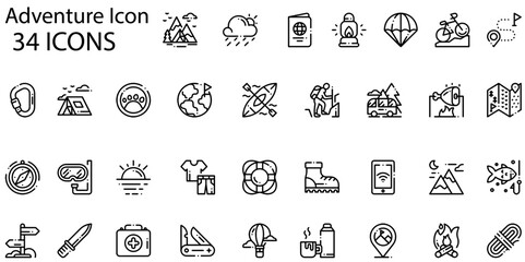Set of adventure icons. Line art style icons bundle. vector illustration