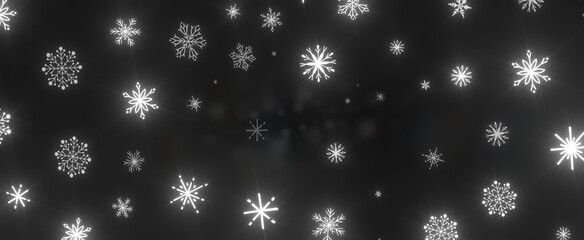 Snowflakes - golden openwork shiny snowflakes, star, 3D rendering.