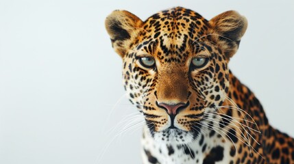 Obraz premium Leopard portrait gazing at camera on white background