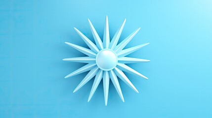 3D rendering illustration of a blue sun with  24 rays. The sun is facing forward and is in the center of the frame.