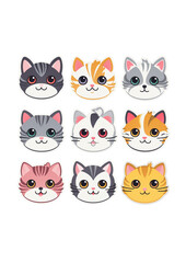 Obraz premium set of cats portraits sticker, Cute Illustration for DIY Crafts and Decoration