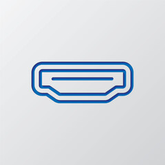 Hdmi simple icon vector. Flat design. Paper cut design. Cutted blue symbol with shadow. Gray background