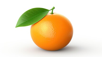 3D rendering of a fresh orange with green leaf isolated on white background.