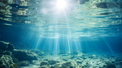 Fototapeta premium Dark blue ocean surface seen from underwater