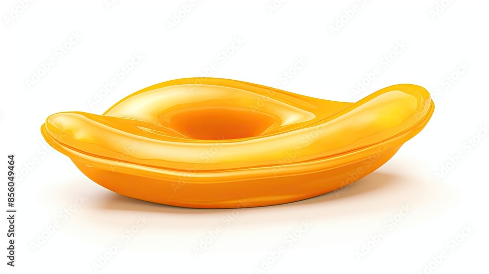 Aufkleber 3d rendering of a yellow plastic container with a hole in the middle on a white background.