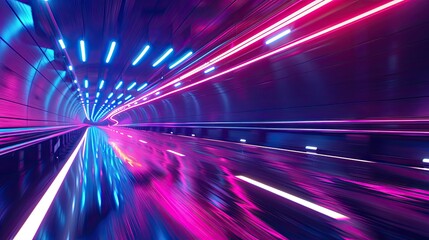 photorealisitc motion blur scene of a neon city lights tunnel highway 