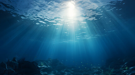 Obraz premium Dark blue ocean surface seen from underwater