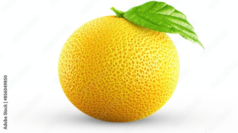 Poster 3d rendering of a yellow lemon isolated on a white background. the lemon has a bumpy surface and a g
