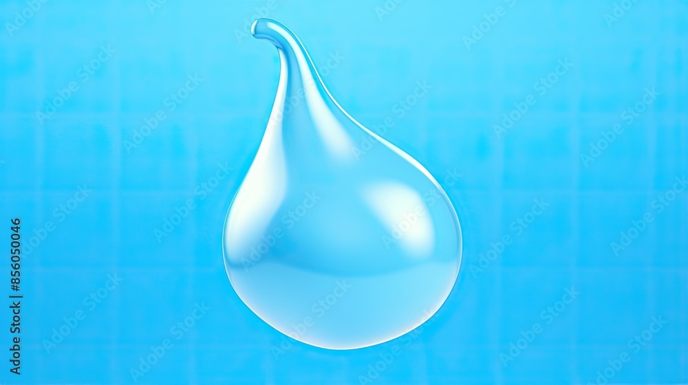 Poster 3d rendering of a single water drop in a blue background. the drop is perfectly round and has a smoo
