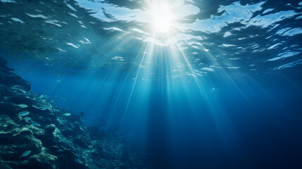 Fototapeta premium Dark blue ocean surface seen from underwater