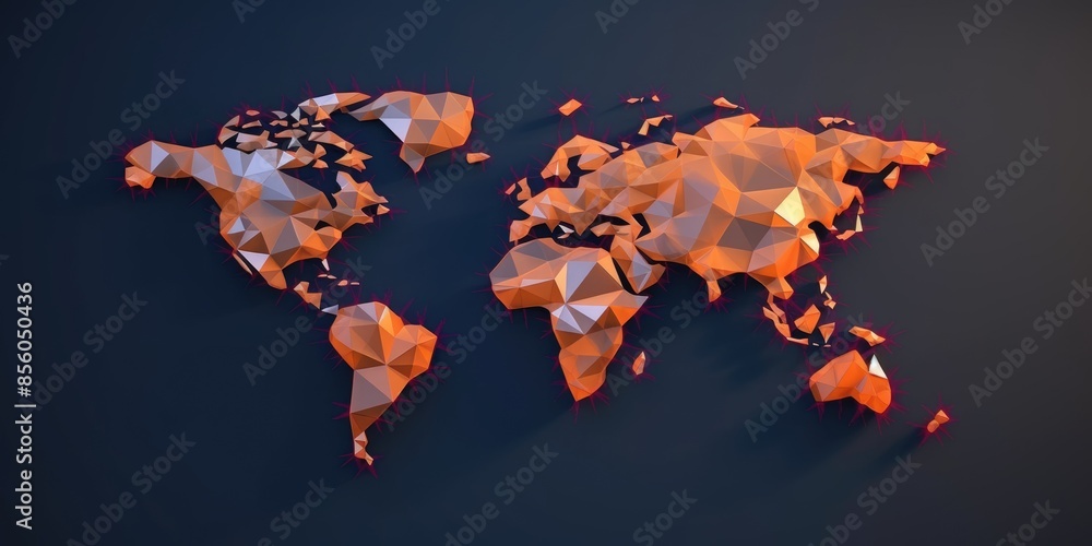 Poster polygonal world map on a dark background. geometric and digital data. aig35.