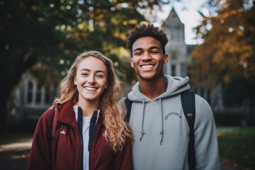 Portrait of diverse group of students on campus