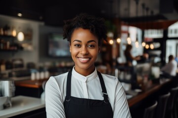 Fototapeta premium Portrait of a smiling African American female barista