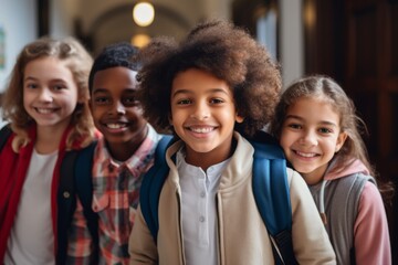 Fototapeta premium Portrait of diverse school kids in hallway