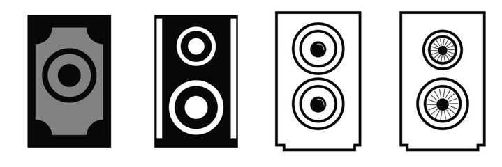 Music speaker icon, Loud woofer box vector icons set design, outline, line and stroke style can be used for web, mobile, ui, system, Vector illustration