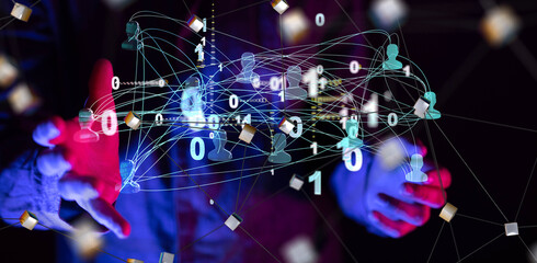 Abstract technology group and data 3d