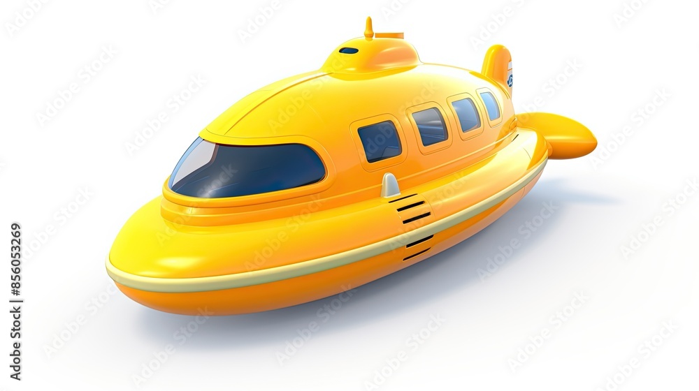Poster 3d rendering of a yellow submarine. the sub has a large window at the front and four smaller windows