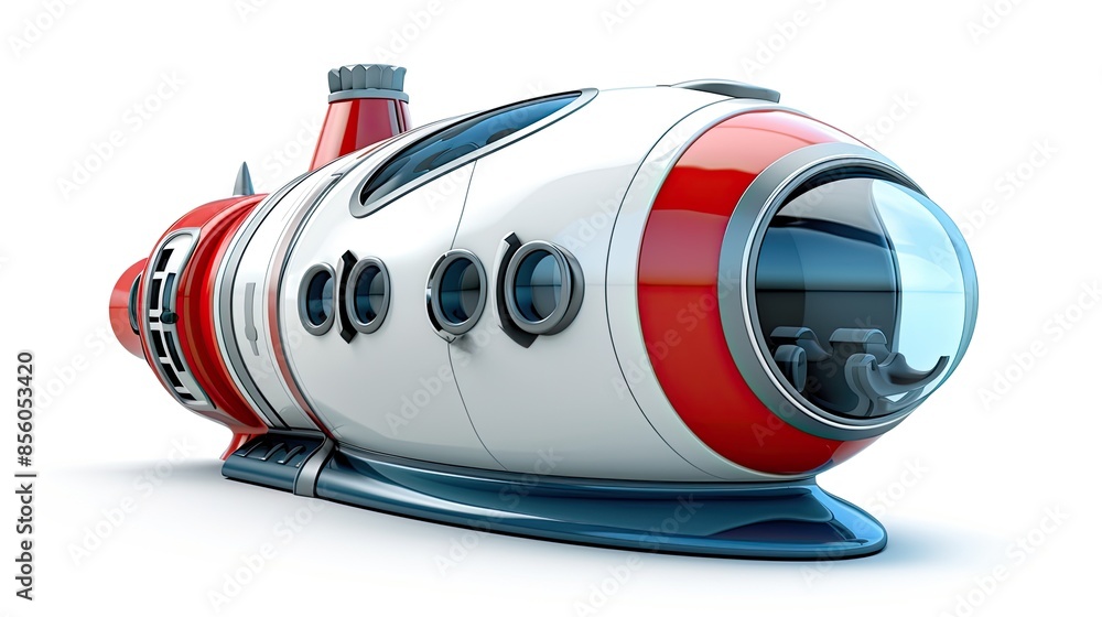 Poster 3d rendering of a futuristic submarine. the submarine has a red and white color scheme and is equipp