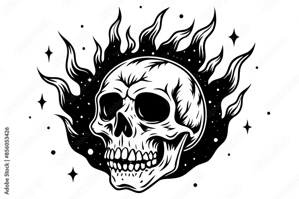 Sticker skull rock style vector illustration