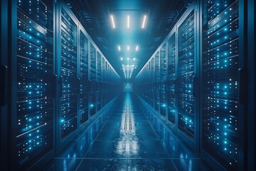 Obraz premium Modern Data Center with Rows of Servers