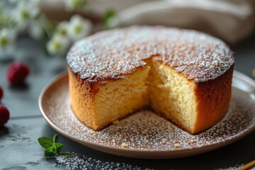 Vanilla sponge cake with powdered sugar