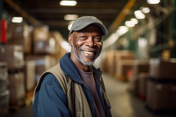 Obraz premium Smiling portrait of middle aged male warehouse worker