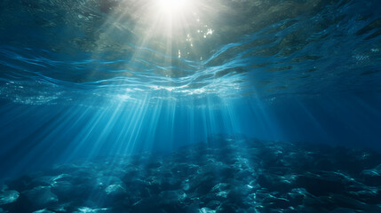 Obraz premium Dark blue ocean surface seen from underwater