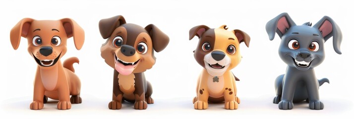 Obraz premium Vector illustration collection of cute dog. 3D.
