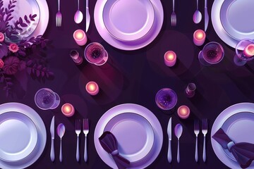 Fototapeta premium beautiful illustration of a top-down view of a table with some fine dine table setup