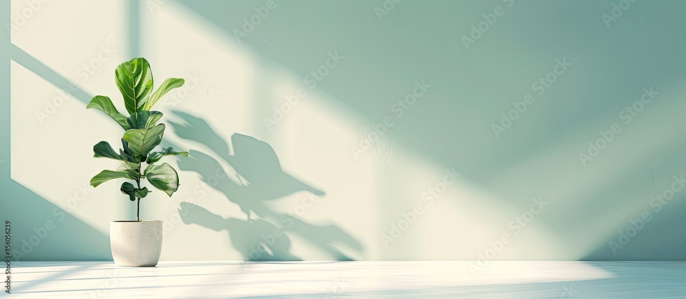 Poster houseplant in a pot in bright room interior . with copy space image. place for adding text or design