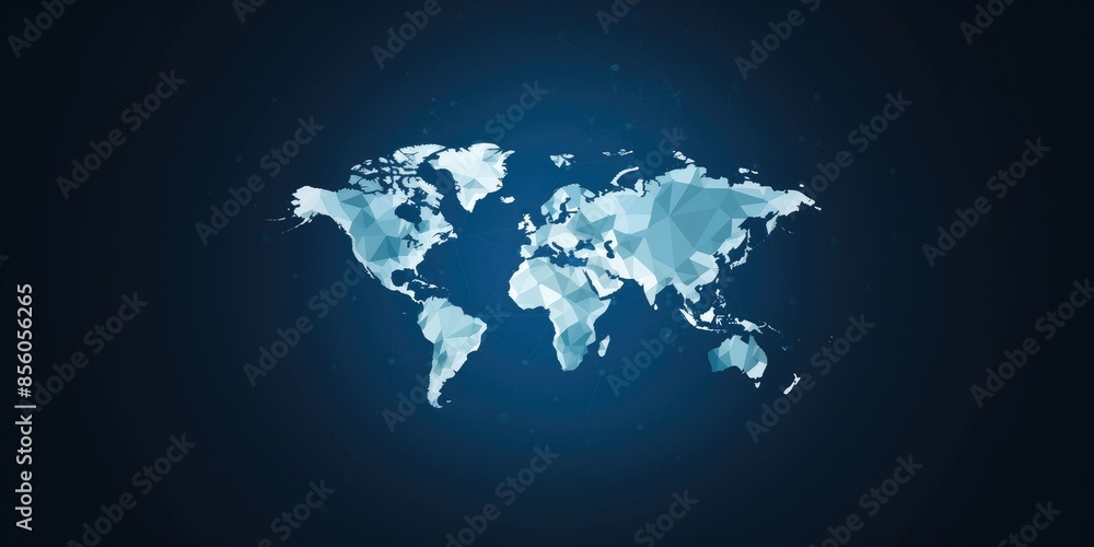 Poster world map in low poly design with network lines on a dark background. aig35.