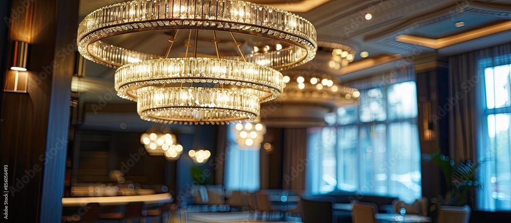 Poster modern looking interior chandelier with led design. with copy space image. Place for adding text or design