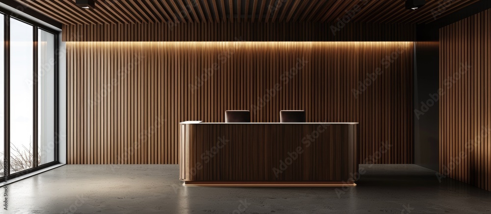 Aufkleber empty desk and brown interior . with copy space image. place for adding text or design