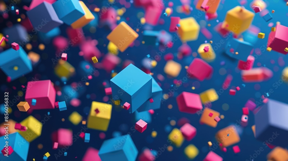 Poster colorful 3d cubes floating in a dark background. abstract geometric. aig53f.