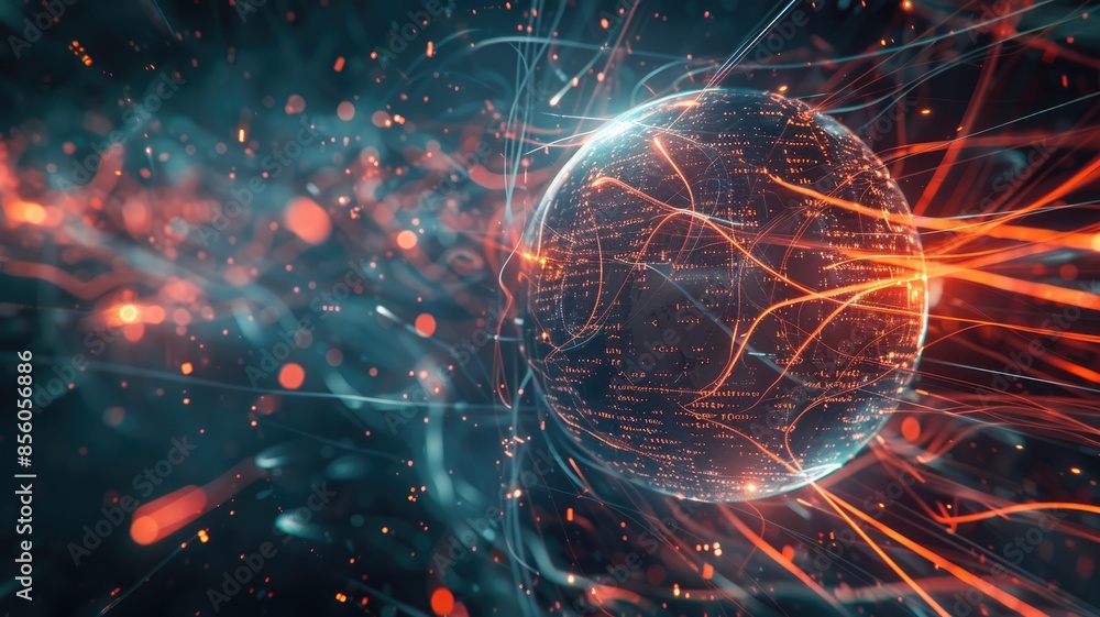 Poster digital image of earth or planer surrounded with digital number or data. aig53f.