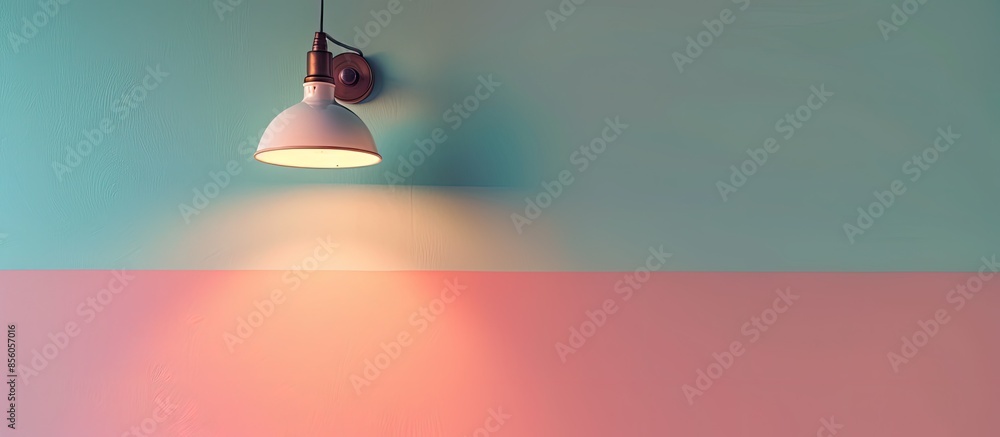 Poster The vintage wall lamp hanging on the wall. Empty space for your text or design. pastel background. with copy space image. Place for adding text or design
