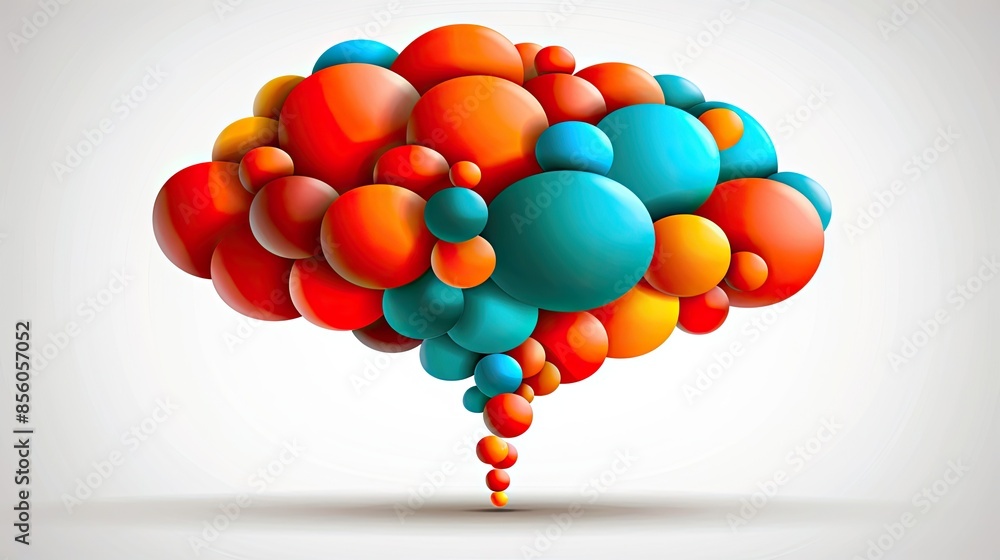 Poster vibrant abstract colorful spheres forming a cloud shape, creating a dynamic visual art piece with re