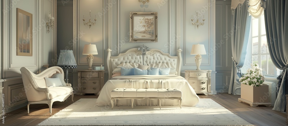Poster luxury bedroom of house in beautiful design. with copy space image. place for adding text or design