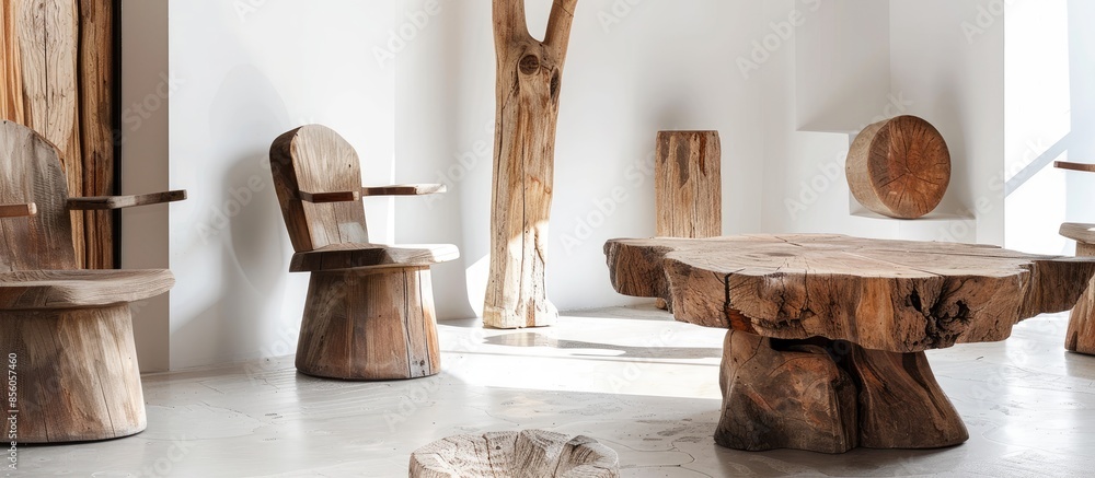 Poster wood furniture guide. interior design. with copy space image. place for adding text or design