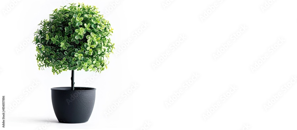 Poster Small artificial tree in a pot isolated on white background. Concept image for decoration interior, home or office design. . with copy space image. Place for adding text or design